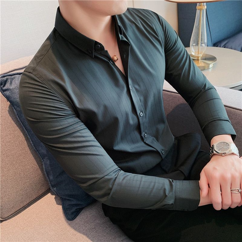 Herreskjorte 2023 Forårsny Dark Stripe Slim Fit-skjorte