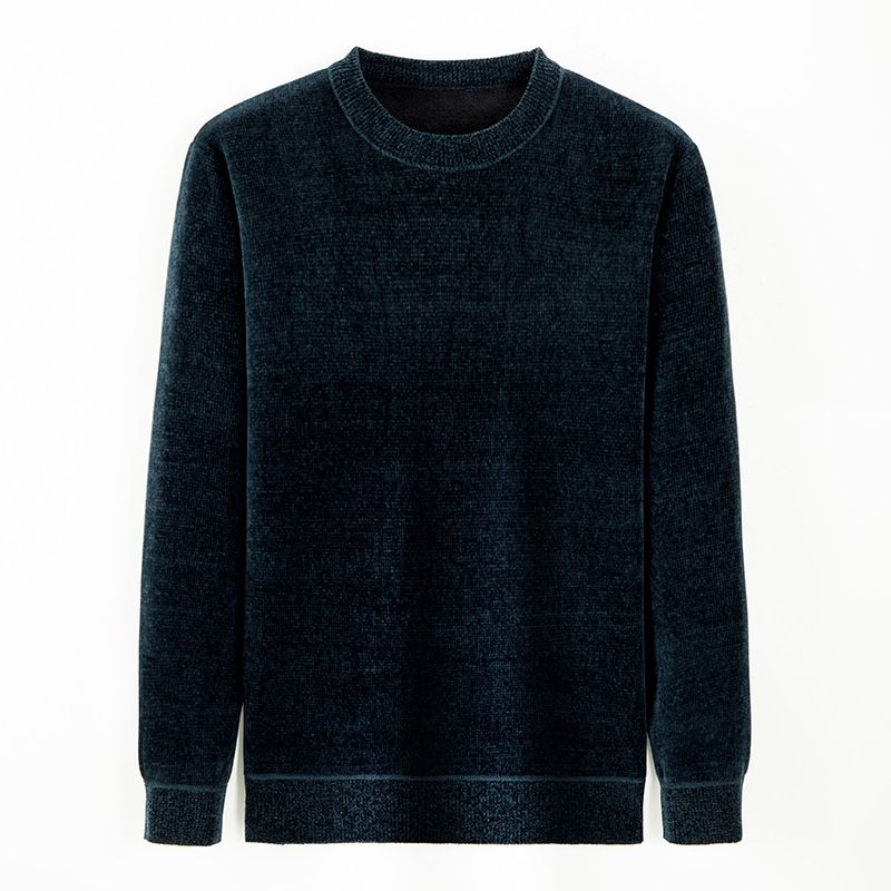 Herrestrikket Sweater Plus Tyk Fleecetrøje Med Rund Hals Og Løs Bund Skjorte