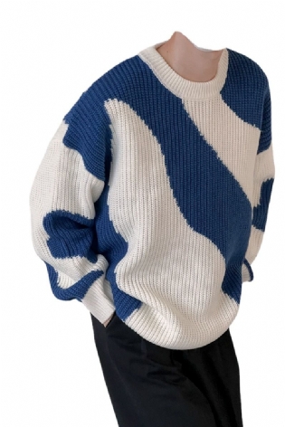 Herretrøje Farve Kontrast Pullover Sweater Løs Trendy