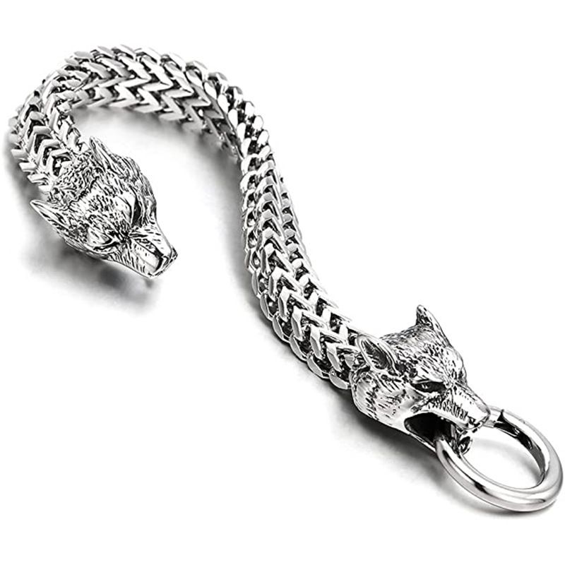 Hiphop Hip Hop Rock Mode Personlighed Tilbehør Mænds Titanium Stål Wolf Head Armbånd