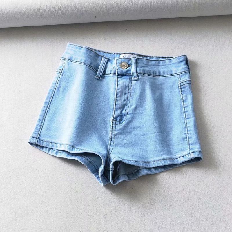 Høje Elastiske Denimshorts Kvinder Sommer Basic Stil En Knap Høj Talje Dametaske Hip Hot Pants