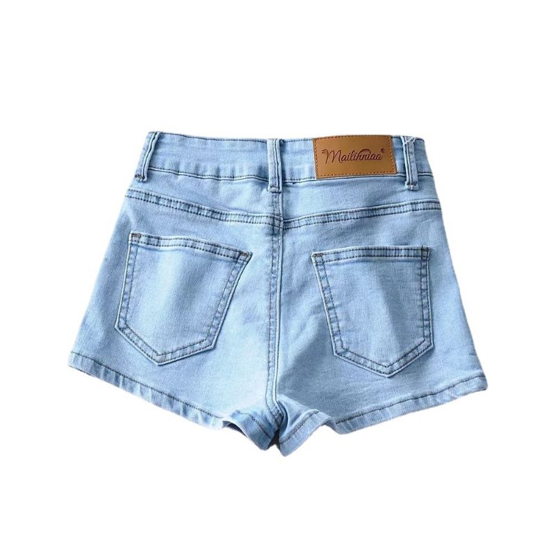 Høje Elastiske Denimshorts Kvinder Sommer Basic Stil En Knap Høj Talje Dametaske Hip Hot Pants