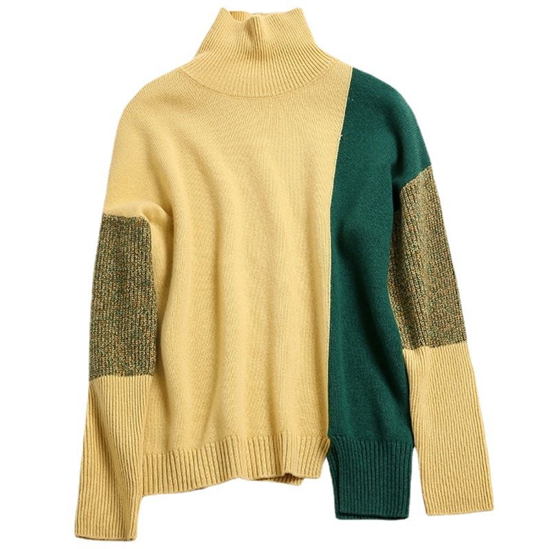 Højkrave Sweater I Kontrastfarve Til Kvinder Løs Efterår Og Vinter 2023 Ny Strikket Bundskjorte Dametrøje Toppe