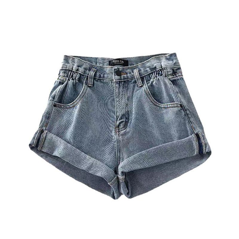 Højtaljede Denimshorts Til Kvinder Løse Brede Ben Casual