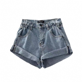 Højtaljede Denimshorts Til Kvinder Løse Brede Ben Casual