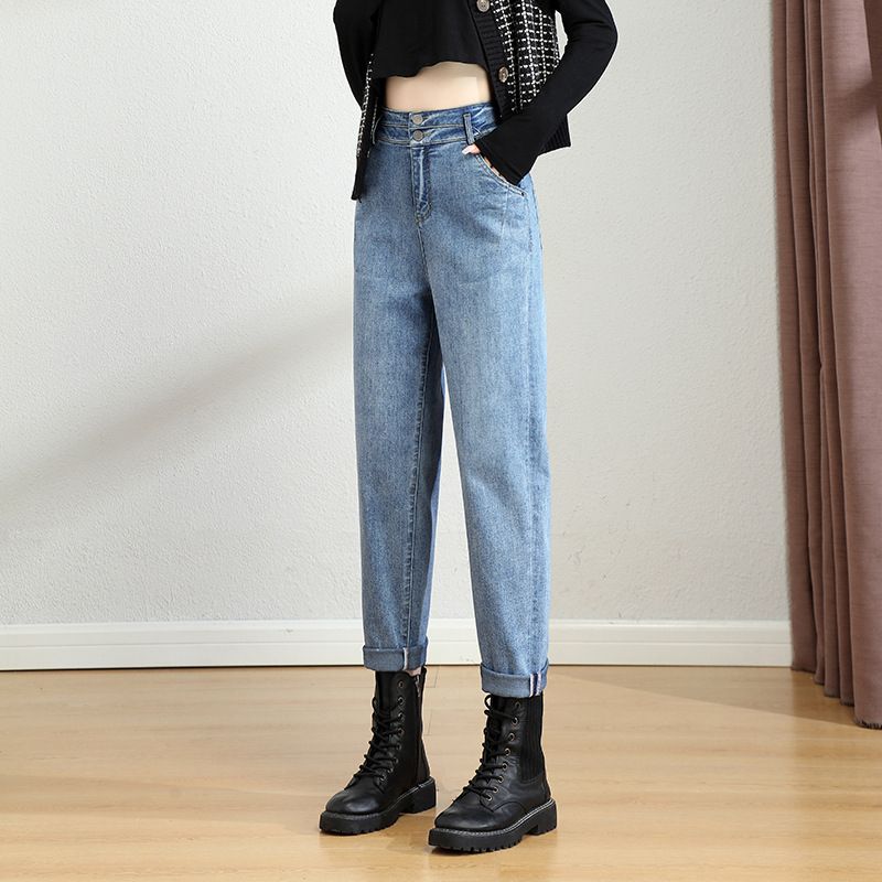 Højtaljede Jeans Dame Cropped Bukser Gulerod Casual Trend