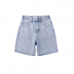 Højtaljet Multiknap Blå Denimshorts Dame Hotpants