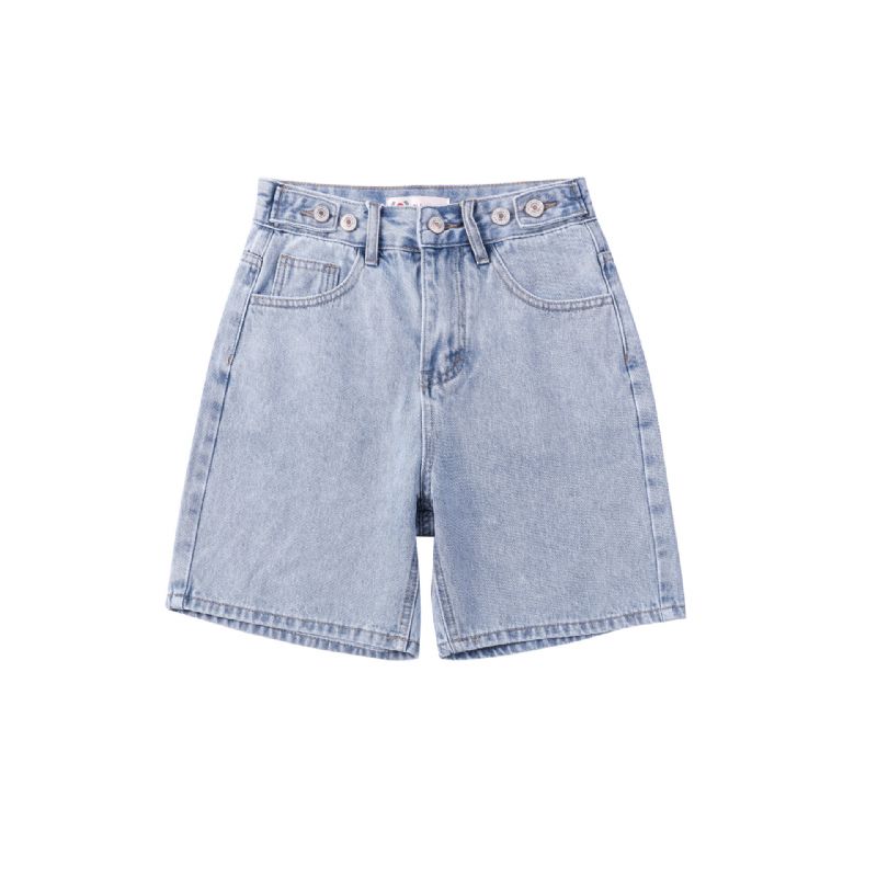 Højtaljet Multiknap Blå Denimshorts Dame Hotpants