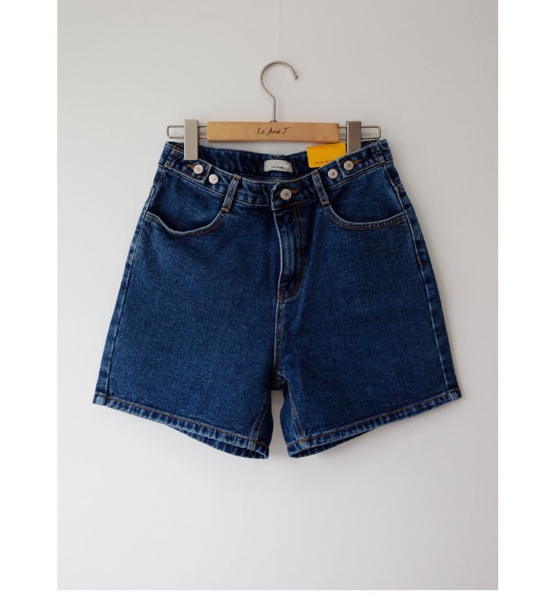 Højtaljet Multiknap Blå Denimshorts Dame Hotpants