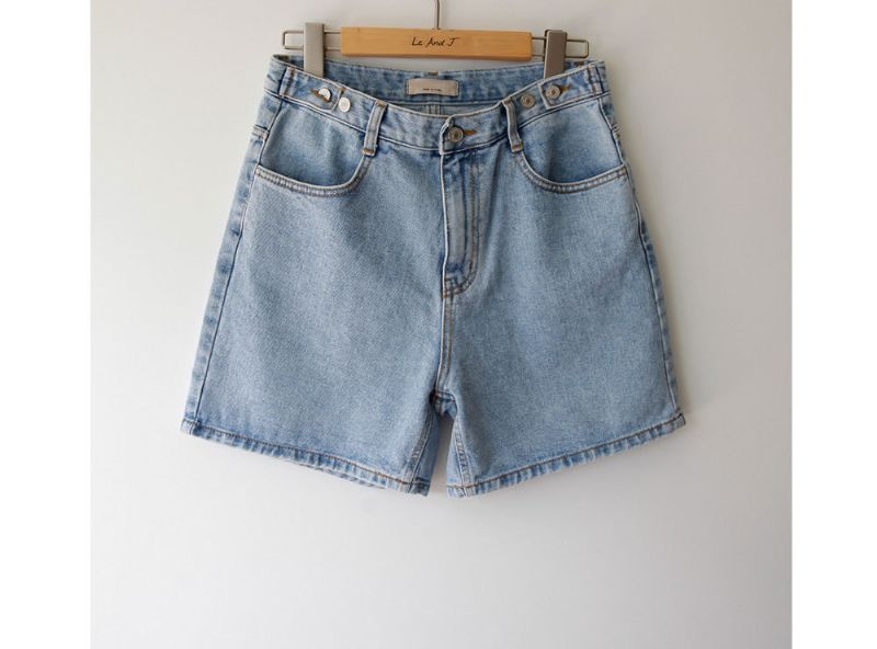 Højtaljet Multiknap Blå Denimshorts Dame Hotpants