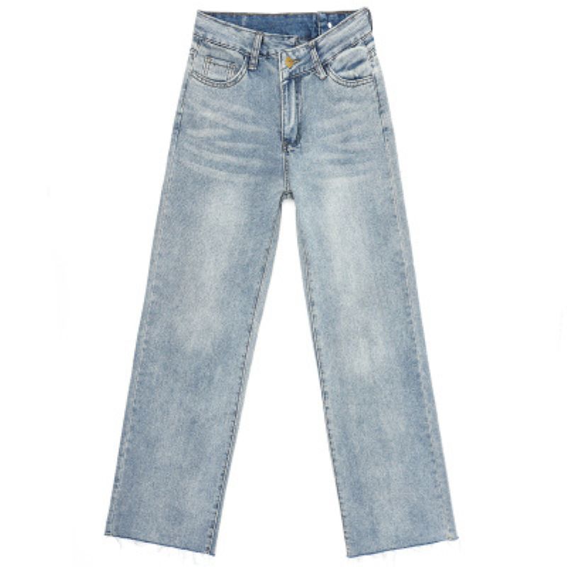 Hvid High Waist Denim Bukser Med Brede Ben Damer Lige Løs