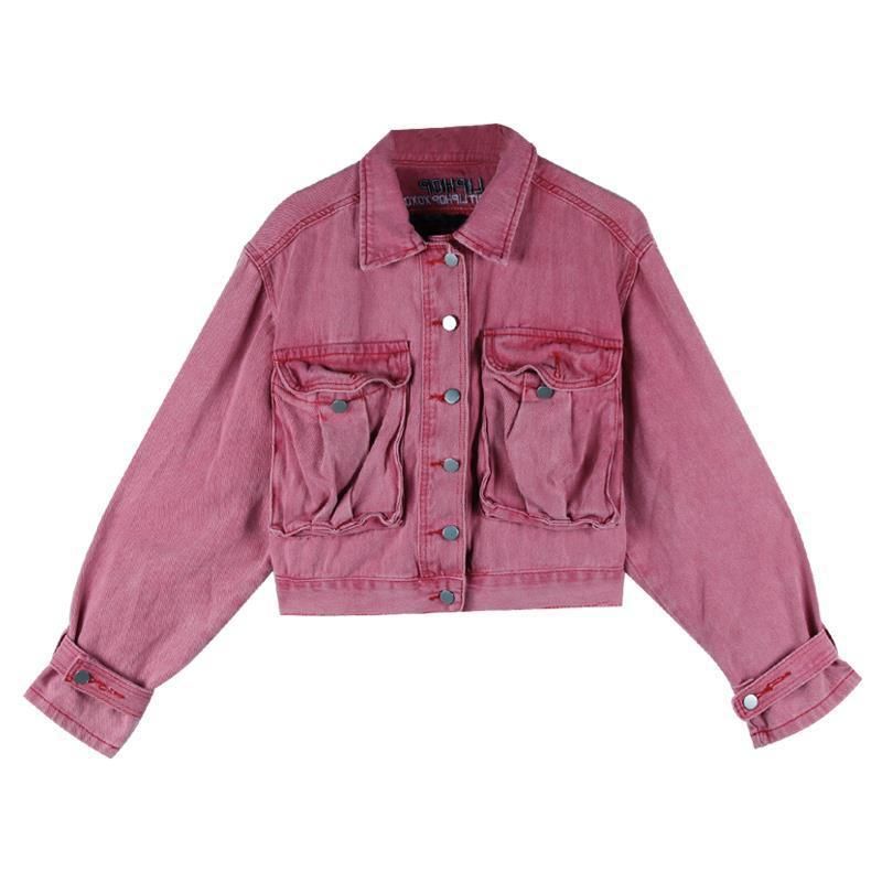 Jakke Dame Pink Tynd Denim Retro Kort