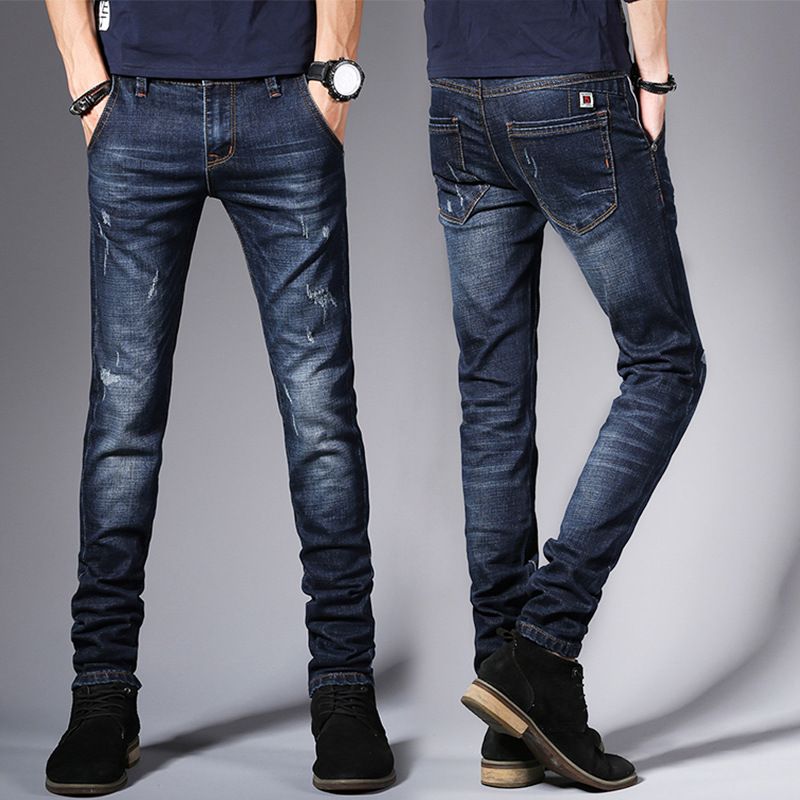 Jeans Mænd Slim Fit Casual Vinterbukser