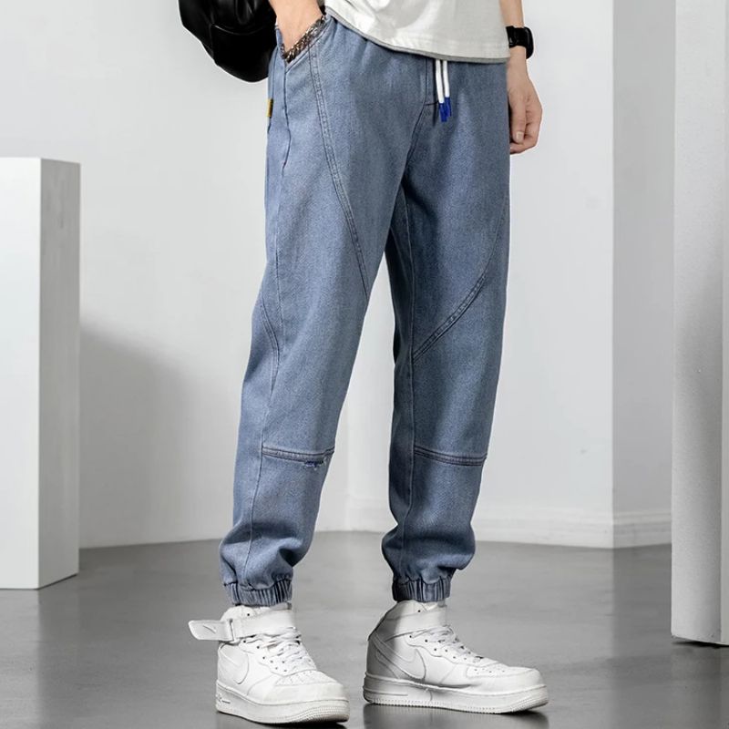 Jeans Mænd Trend Små Fødder Elastisk Tie Tether Løs