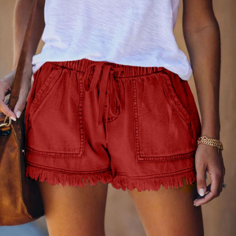 Jeans Shorts Dame Elastisk Talje Lommebukser Casual Høj