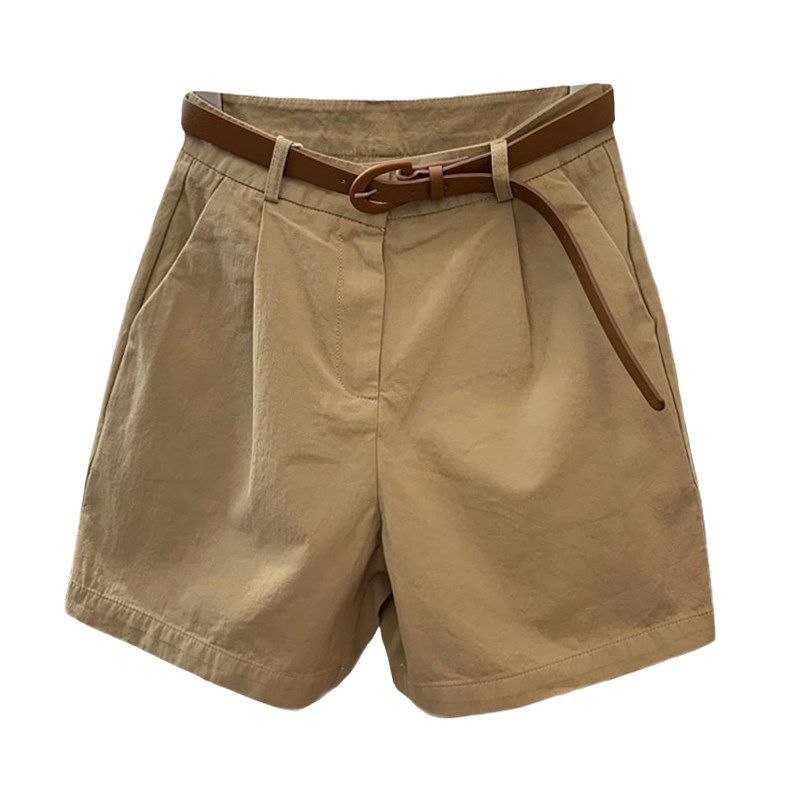 Khaki Cargo Shorts Dame Løs Høj Talje Fem Point Brede Ben Casual