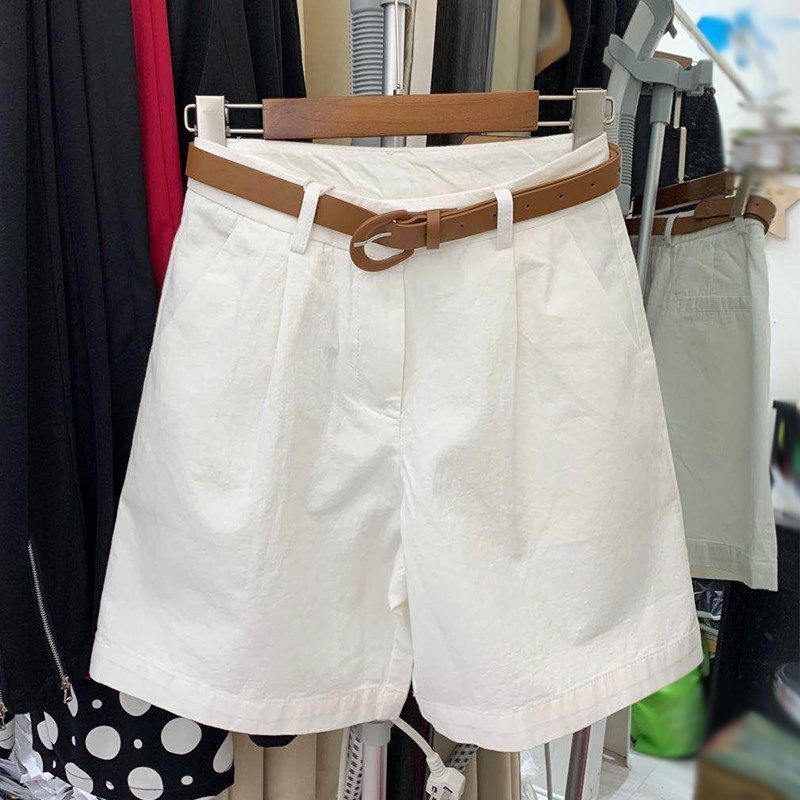 Khaki Cargo Shorts Dame Løs Høj Talje Fem Point Brede Ben Casual