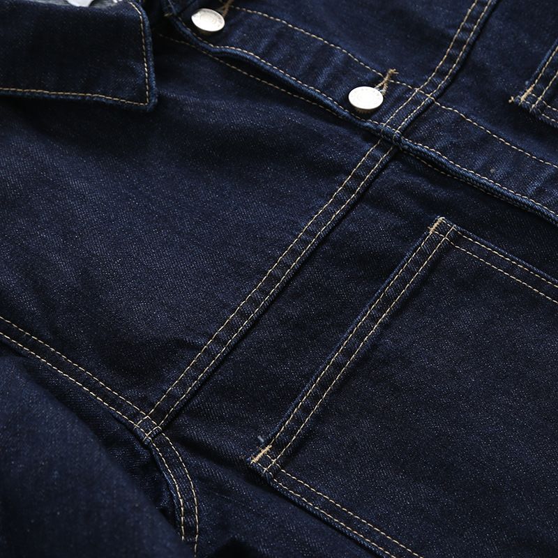 Kvinder Vintage Topstitched Cropped Denim Jakke Mørkeblå