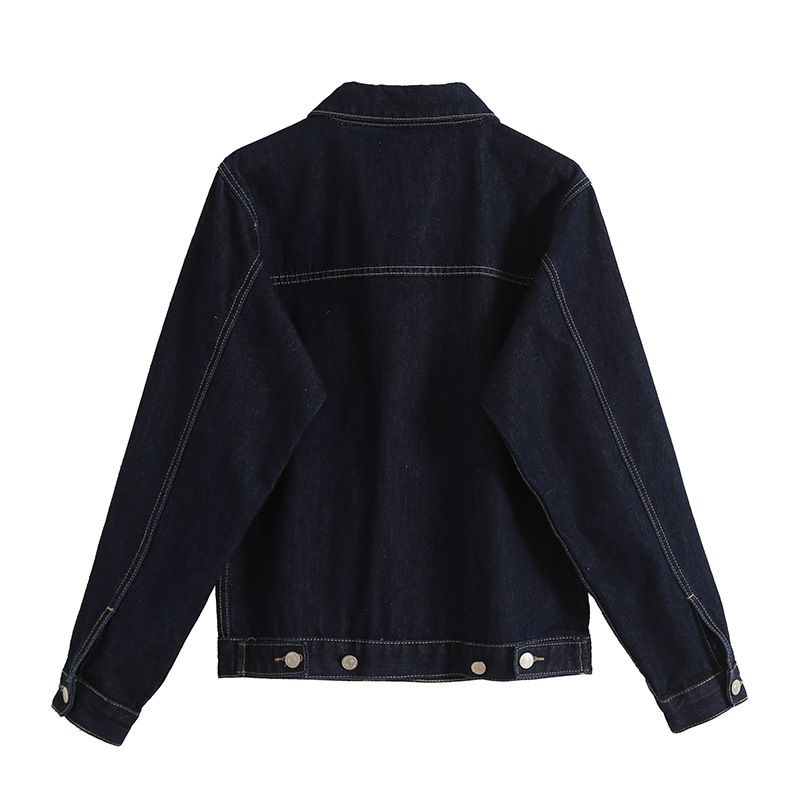 Kvinder Vintage Topstitched Cropped Denim Jakke Mørkeblå