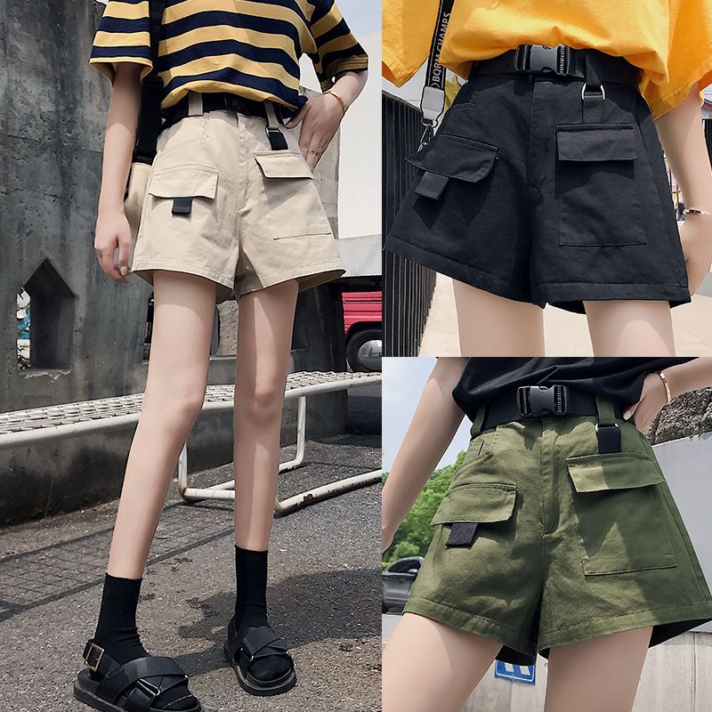 Kvinders Cargo Shorts Løse Lige Afslappet Trendy Sport Fem Point