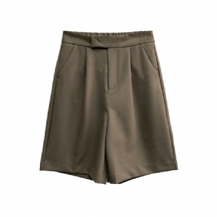 Kvinders Cropped Bukser Sorte Løse Brede Ben Høj Talje Shorts