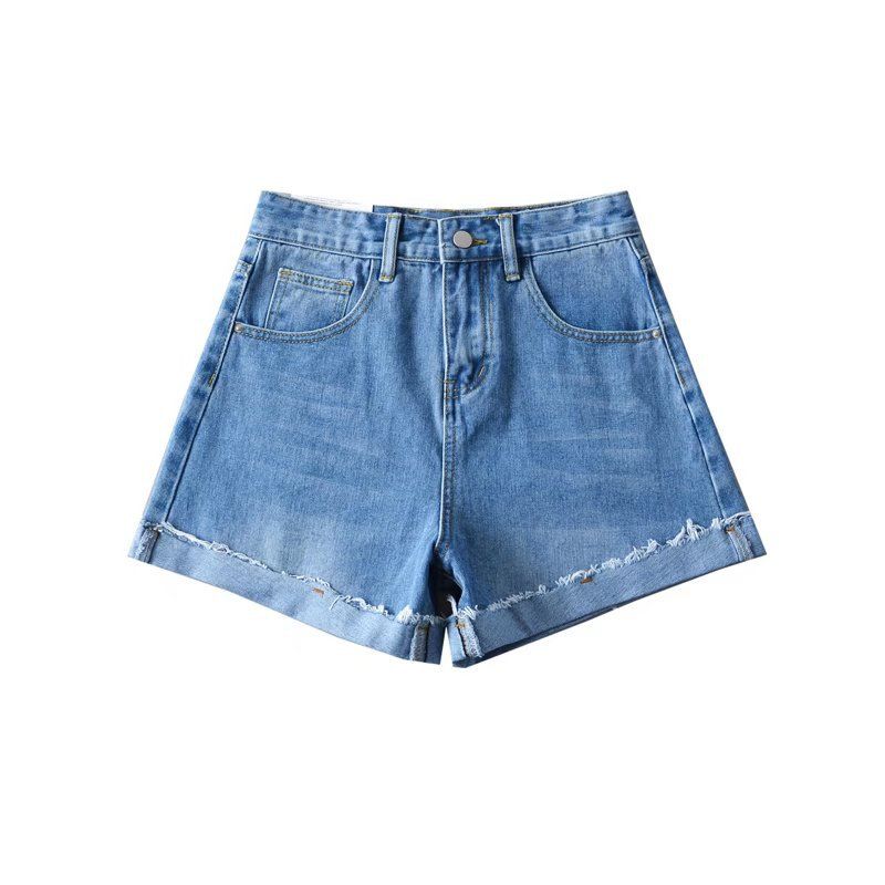 Kvinders Denimshorts Højtaljet Bredt Ben Regular Straight Rolled Fashion Casual