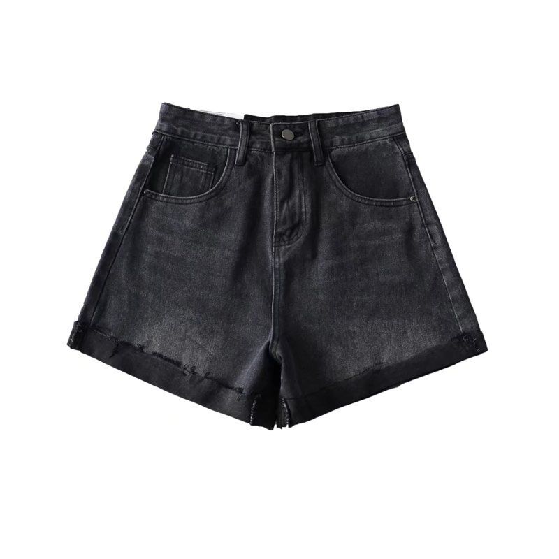 Kvinders Denimshorts Højtaljet Bredt Ben Regular Straight Rolled Fashion Casual