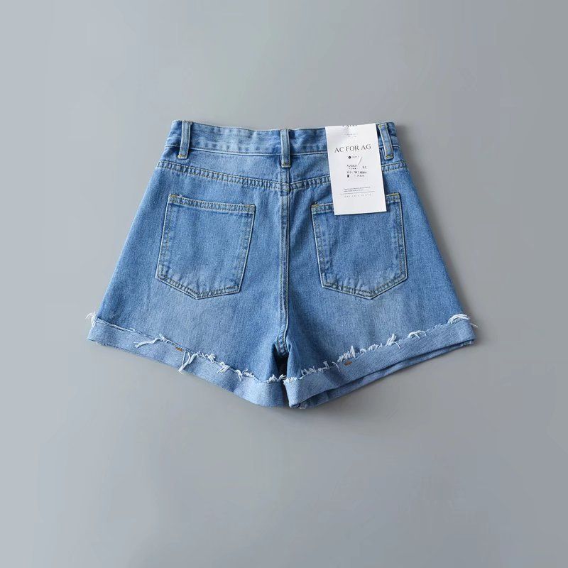 Kvinders Denimshorts Højtaljet Bredt Ben Regular Straight Rolled Fashion Casual