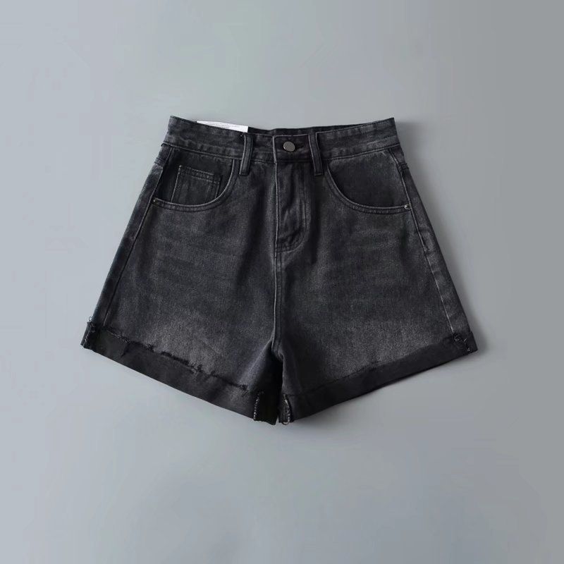 Kvinders Denimshorts Højtaljet Bredt Ben Regular Straight Rolled Fashion Casual