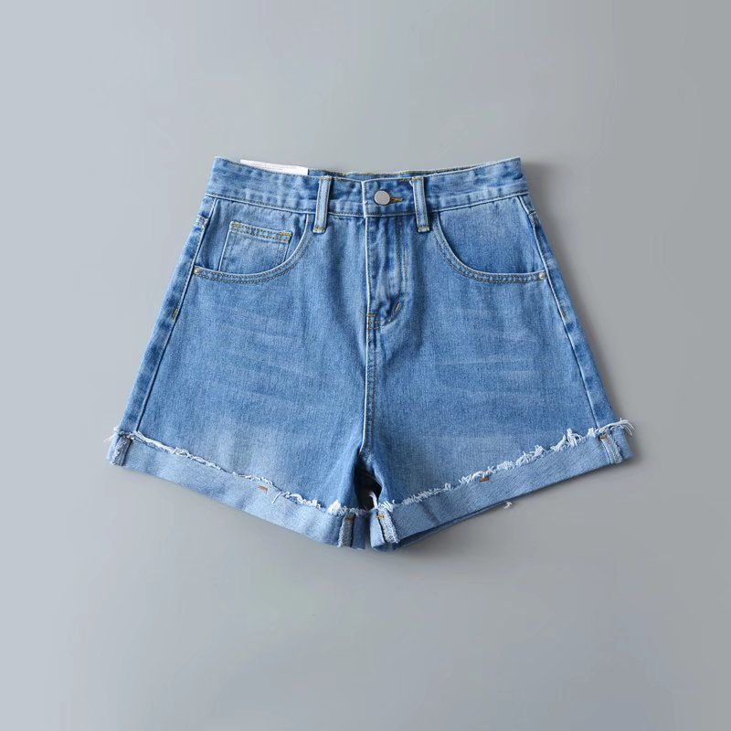 Kvinders Denimshorts Højtaljet Bredt Ben Regular Straight Rolled Fashion Casual