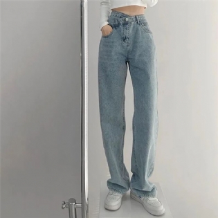 Kvinders Højtaljede Jeans Lige Løse Brede Ben