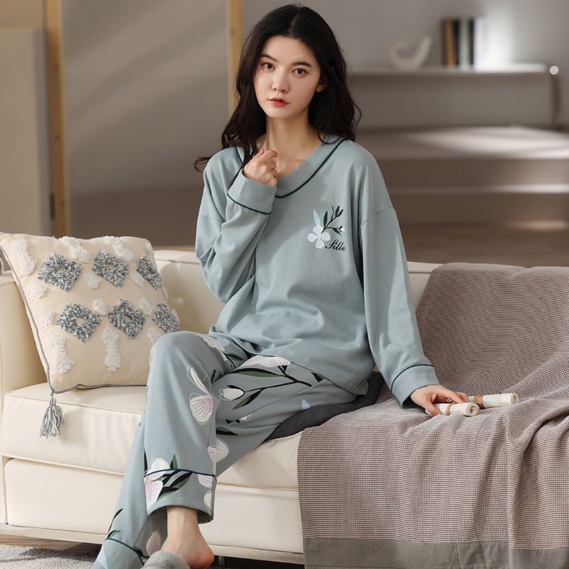 Kvinders Pyjamas Bomuld Lange Ærmer Casual Homewear Sæt