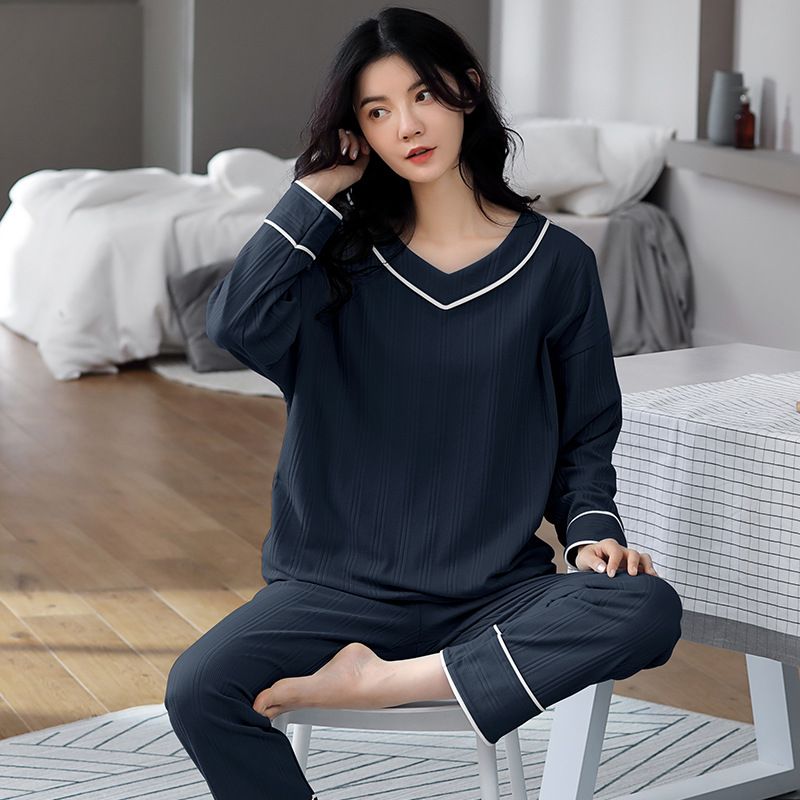 Kvinders Pyjamas Bomuld Lange Ærmer Casual Homewear Sæt