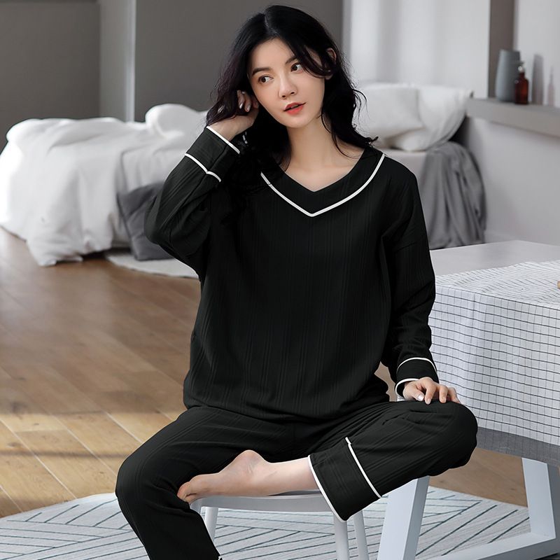 Kvinders Pyjamas Bomuld Lange Ærmer Casual Homewear Sæt