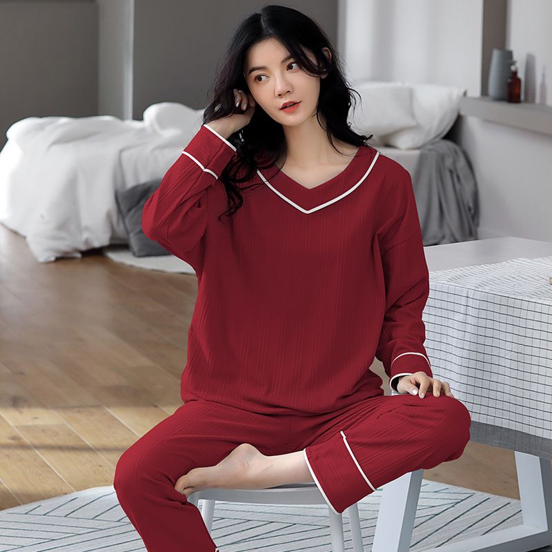 Kvinders Pyjamas Bomuld Lange Ærmer Casual Homewear Sæt