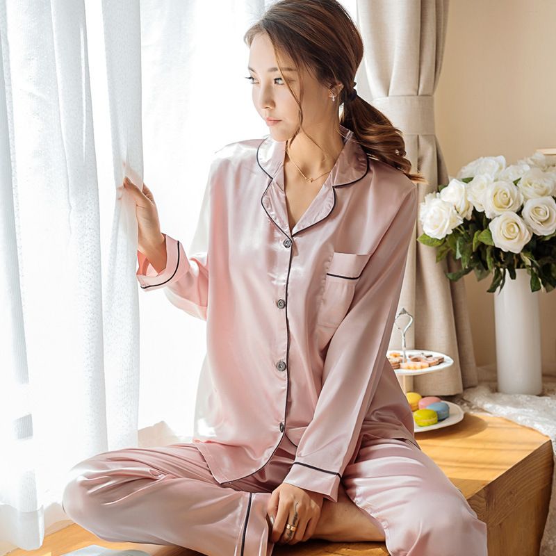 Kvinders Pyjamas Casual Lapel Cardigan Loungewear Langærmede Jakkesæt