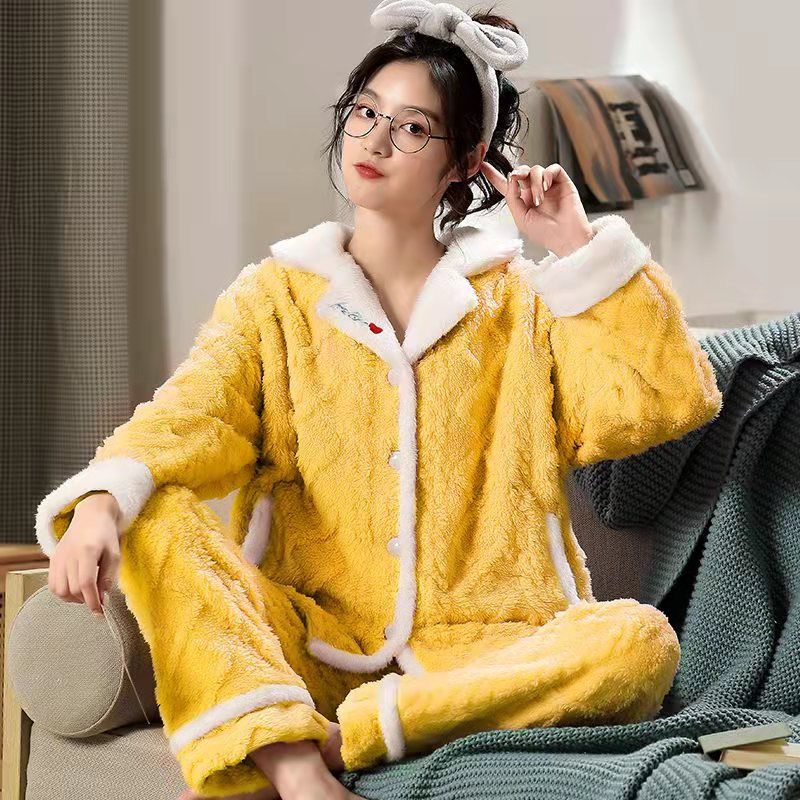 Kvinders Pyjamas Flanell Tyk Lang Jacquard Hætte Loungewear Sæt