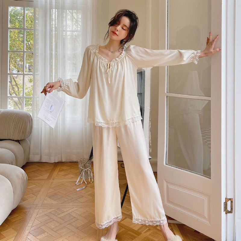 Kvinders Pyjamas Silke Homewear Sweet Home Langærmede Bukser Sæt