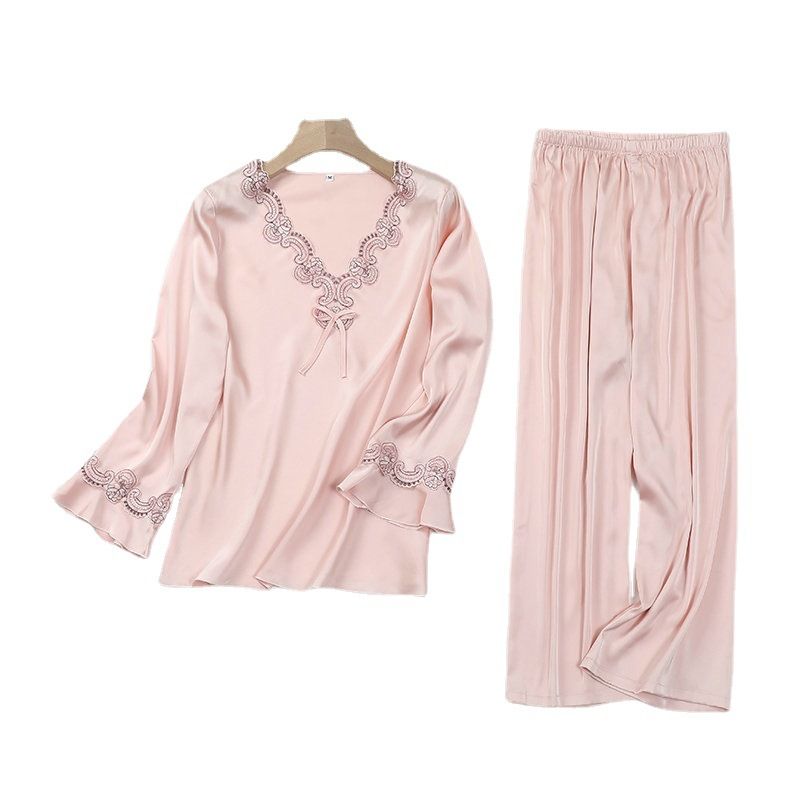 Kvinders Pyjamassæt Silk Loungewear Blonde Lange Ærmer