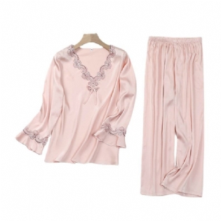 Kvinders Pyjamassæt Silk Loungewear Blonde Lange Ærmer