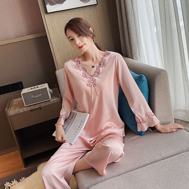 Kvinders Pyjamassæt Silk Loungewear Blonde Lange Ærmer