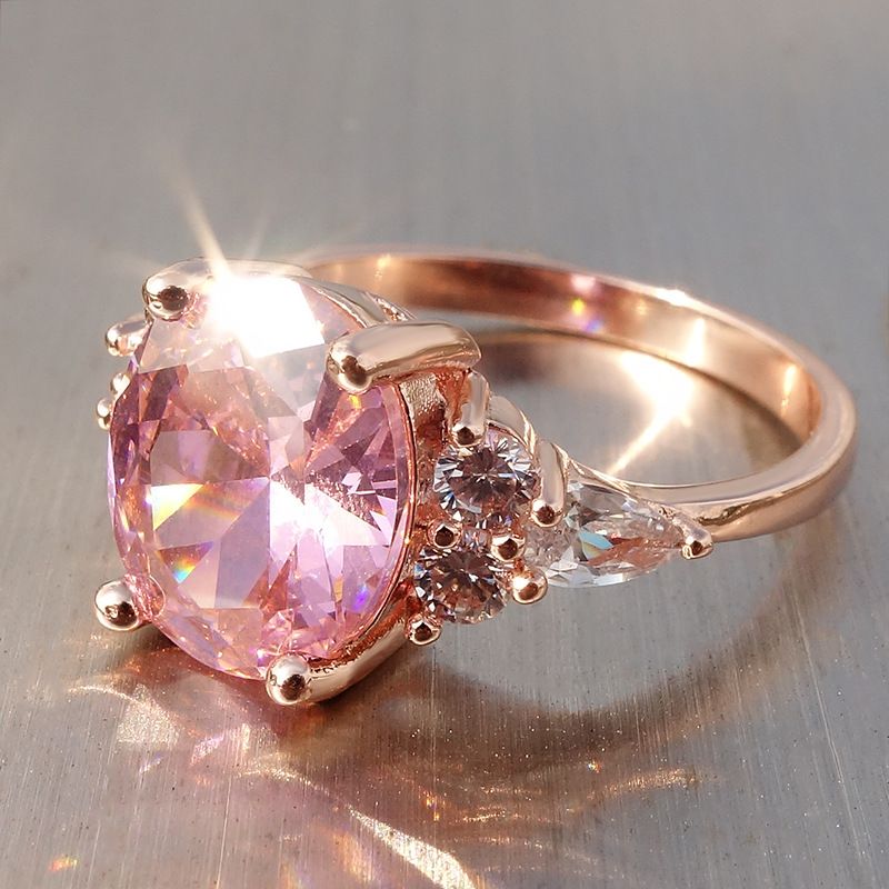 Kvinders Ring Pink Crystal Zircon Belagt Platin Rose Gold Magpie