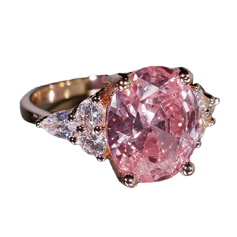 Kvinders Ring Pink Crystal Zircon Belagt Platin Rose Gold Magpie