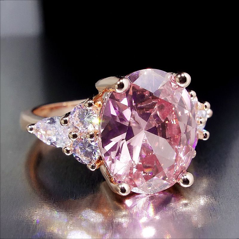 Kvinders Ring Pink Crystal Zircon Belagt Platin Rose Gold Magpie