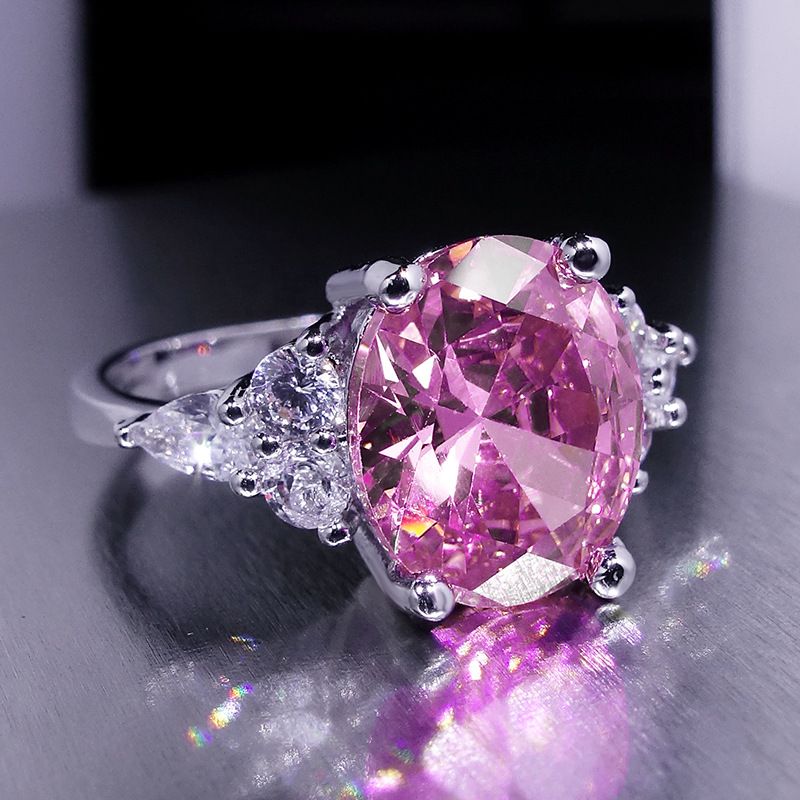 Kvinders Ring Pink Crystal Zircon Belagt Platin Rose Gold Magpie