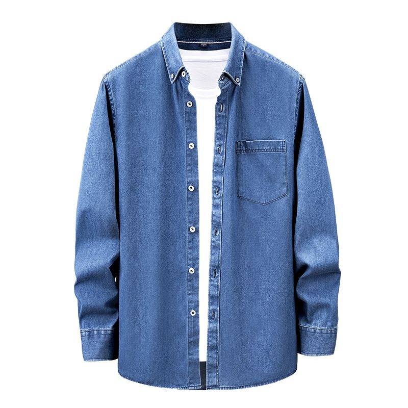 Langærmet Herreskjorte Afslappet Retro Indvendig Denimblå