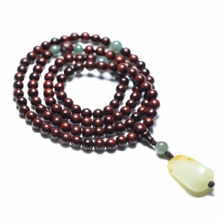 Lobulær Rødt Sandeltræ 108 6mm Rosenkrans Perler Armbånd Og Tian Jade Vedhæng Smykker Buddha