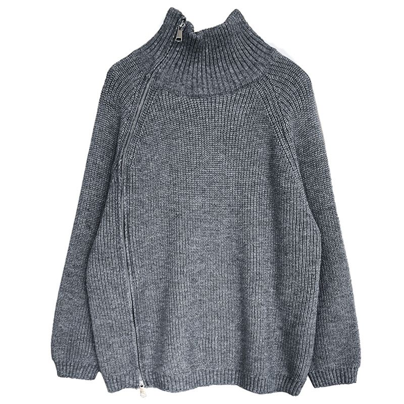 Luxi Mode Dobbelthovedet Diagonal Lynlås Rullekrave Sweater Kvinders Efterår Og Vinter Doven Afslappet