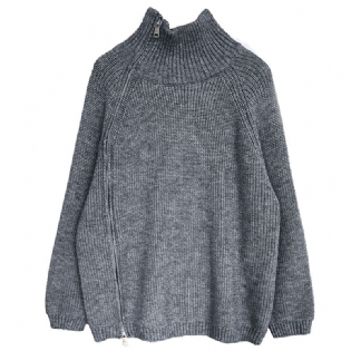 Luxi Mode Dobbelthovedet Diagonal Lynlås Rullekrave Sweater Kvinders Efterår Og Vinter Doven Afslappet