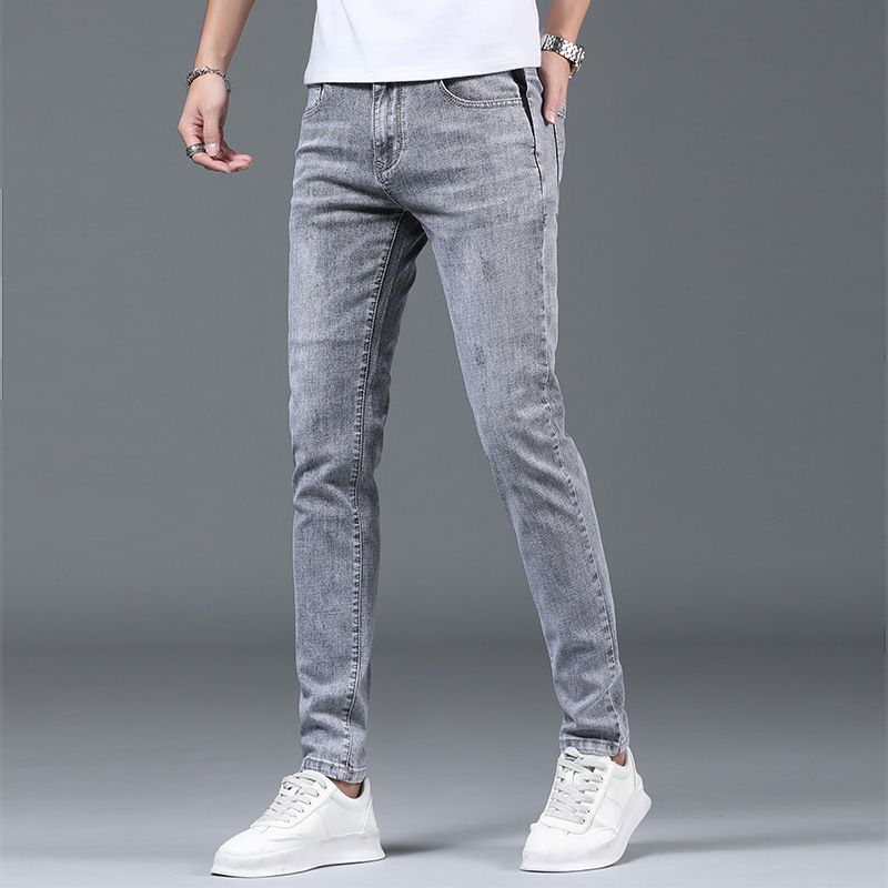 Lys-farvede Tynde Sektion Slim-fit Jeans Mænds Ni Point Ripped Pencil Bukser Trend